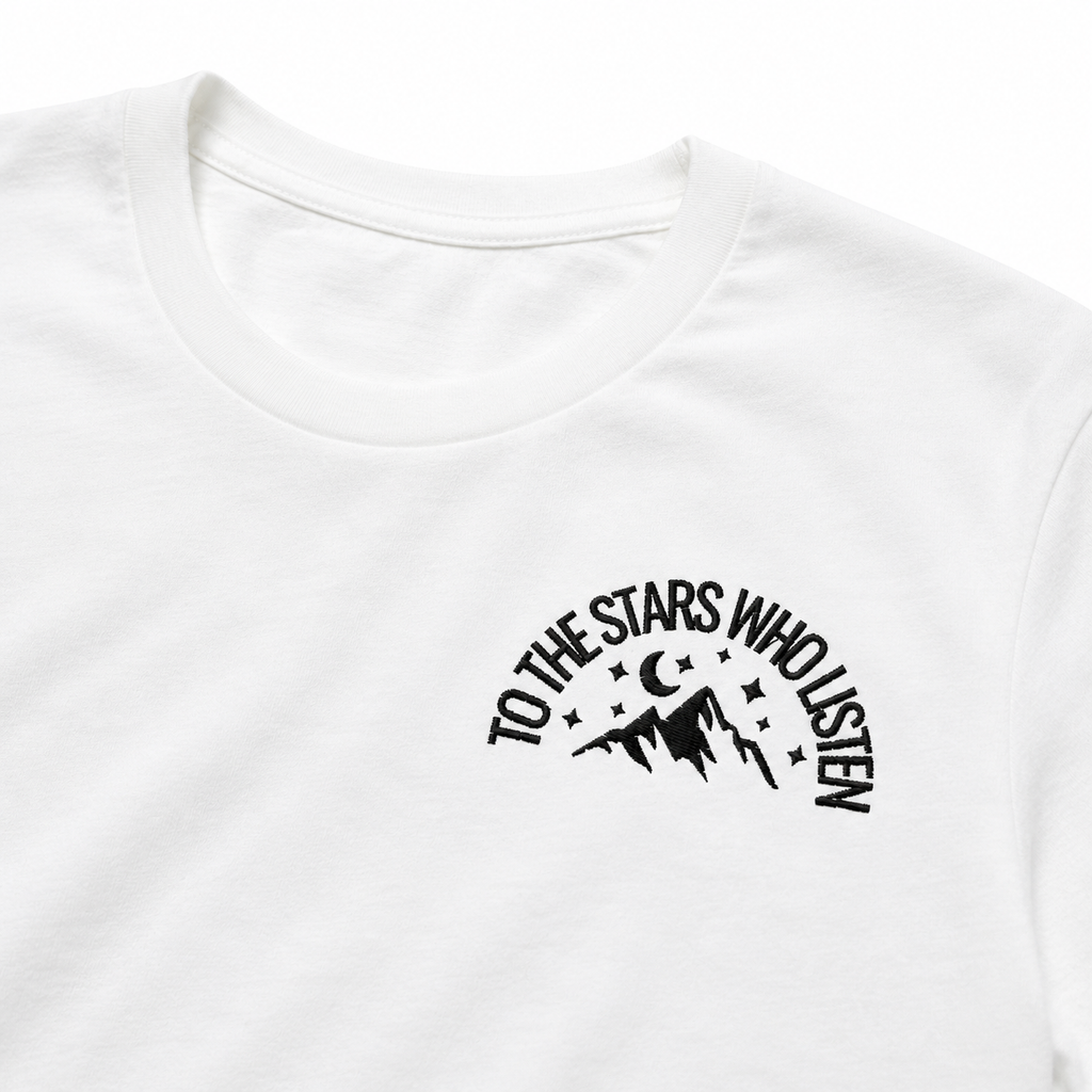 "To the Stars Who Listen" Women's Embroidered t-shirt - White