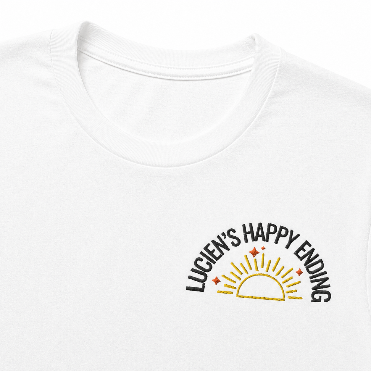 "Lucien’s Happy Ending " Women's Embroidered t-shirt - White